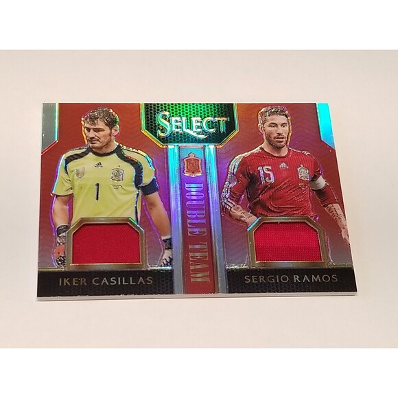 2015 Panini Select Soccer Double Team Iker Casillas Sergio Ramos Jersey Red /49 - Picture 4 of 4